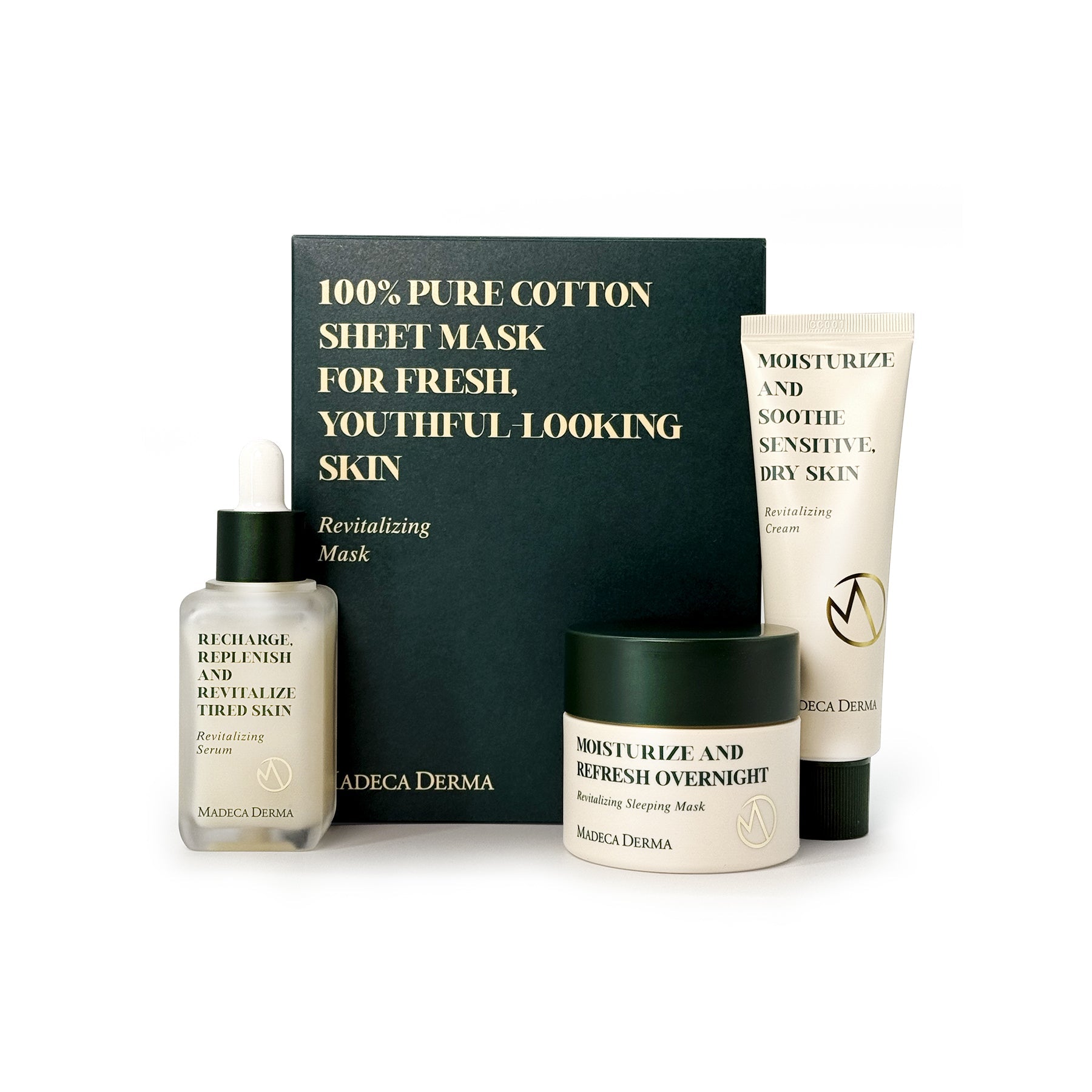 Madeca Derma Revitalizing Serum + Cream +Sleeping Mask + Sheet Mask Gift Set image 0