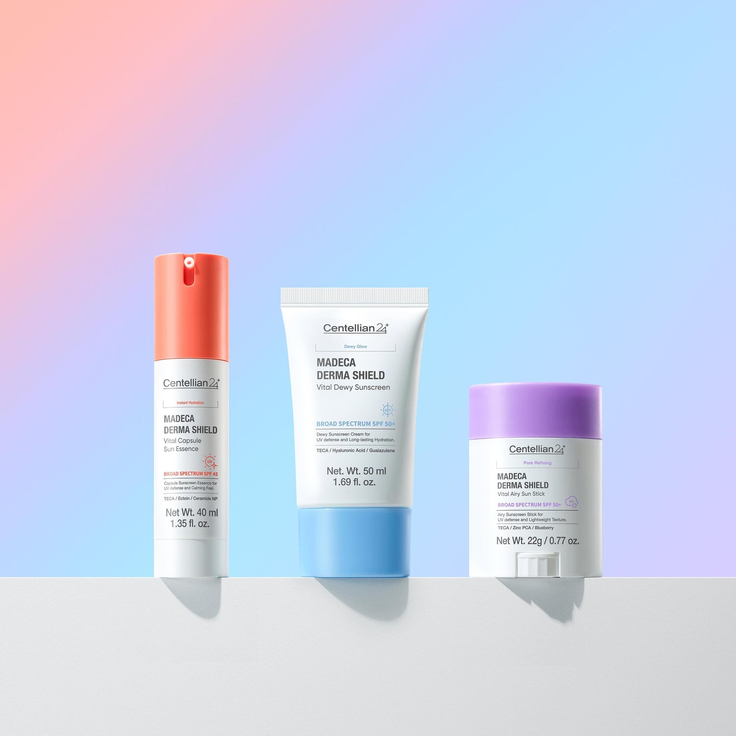Madeca Derma Shield Vital Suncare Set | 3-Type SPF Trio + Free Cleansing Balm