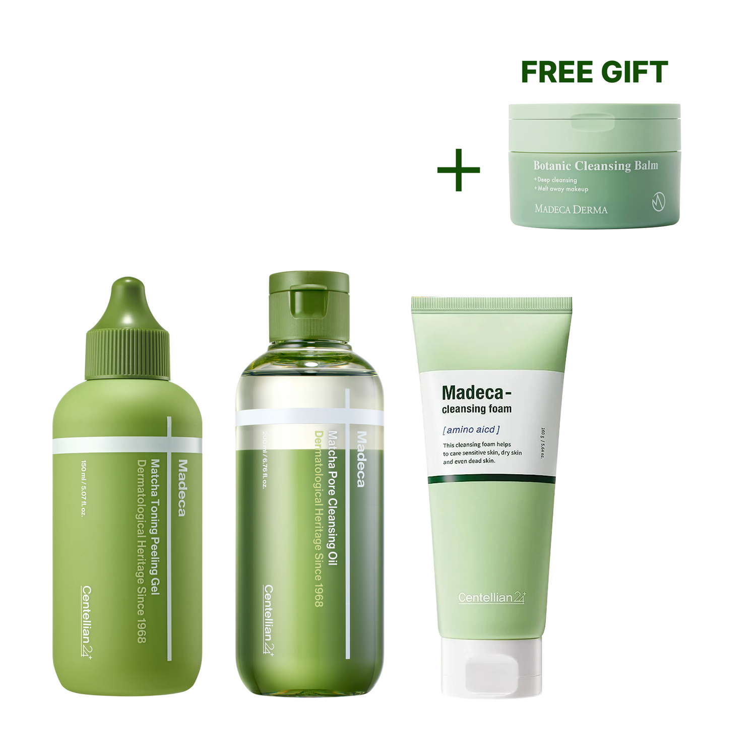 Matcha Cleansing Set | Foam, Oil & Peeling Gel + Free Botanic Cleansing Balm